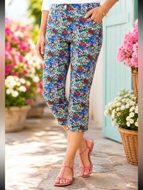 Talbots Perfect Skimmer Floral Pedal Pusher Pants Size 8
